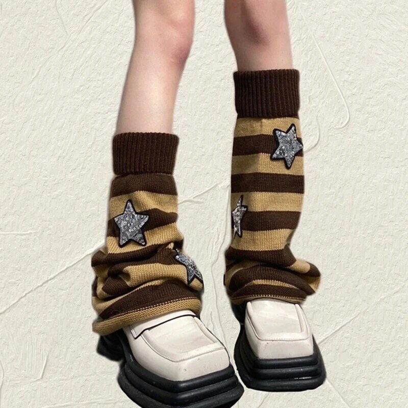 Harajuku feminino polainas meias japonês gótico listrado lantejoulas estrela meias longas
