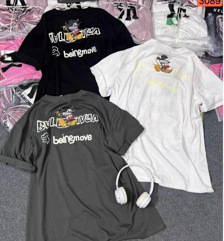 Potdemiel-Camiseta de manga corta de algodón puro para mujer, ropa holgada de longitud media, de gran tamaño, con dibujos animados, Kawaii, novedad de verano, 2024