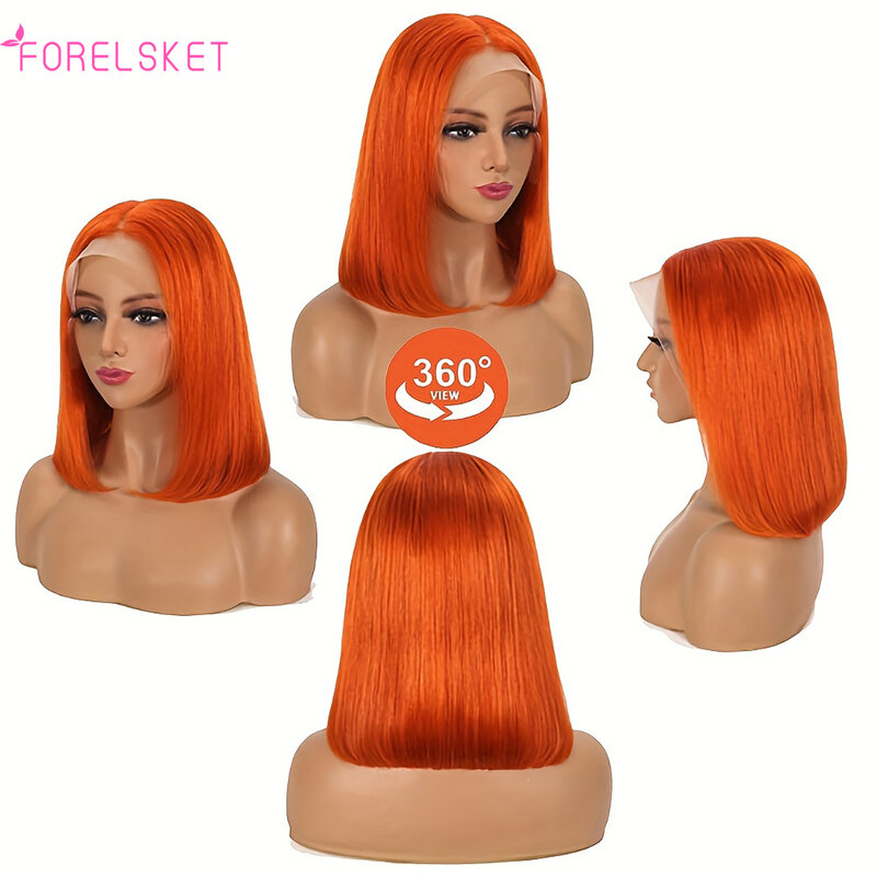 #350 Color 13x4 Lace Frontal Bob Wigs Ginger Orange Straight Short Bob Human Hair Wigs HD Transparent Lace Front Wig Pre Plucked