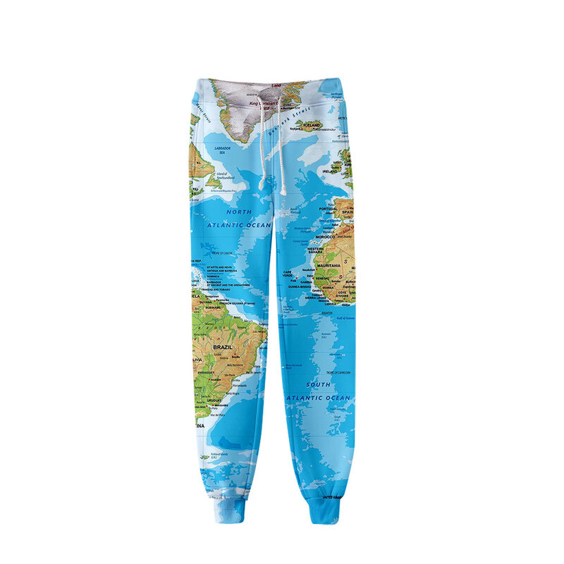 Pantalones de chándal Unisex con estampado del mapa del mundo para hombre y mujer, ropa de calle informal, 3D, Hip Hop