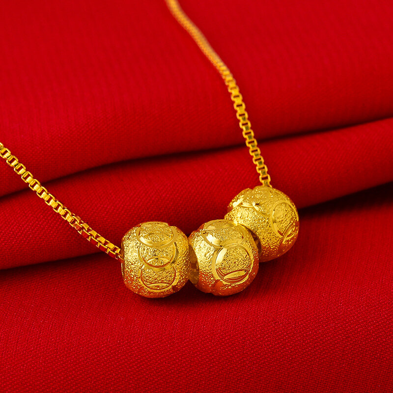 Collane con ciondoli in oro 24 carati donne semplici perline fortunate ciondolo catena clavicola con onda d'acqua gioielli Collier regalo di nozze