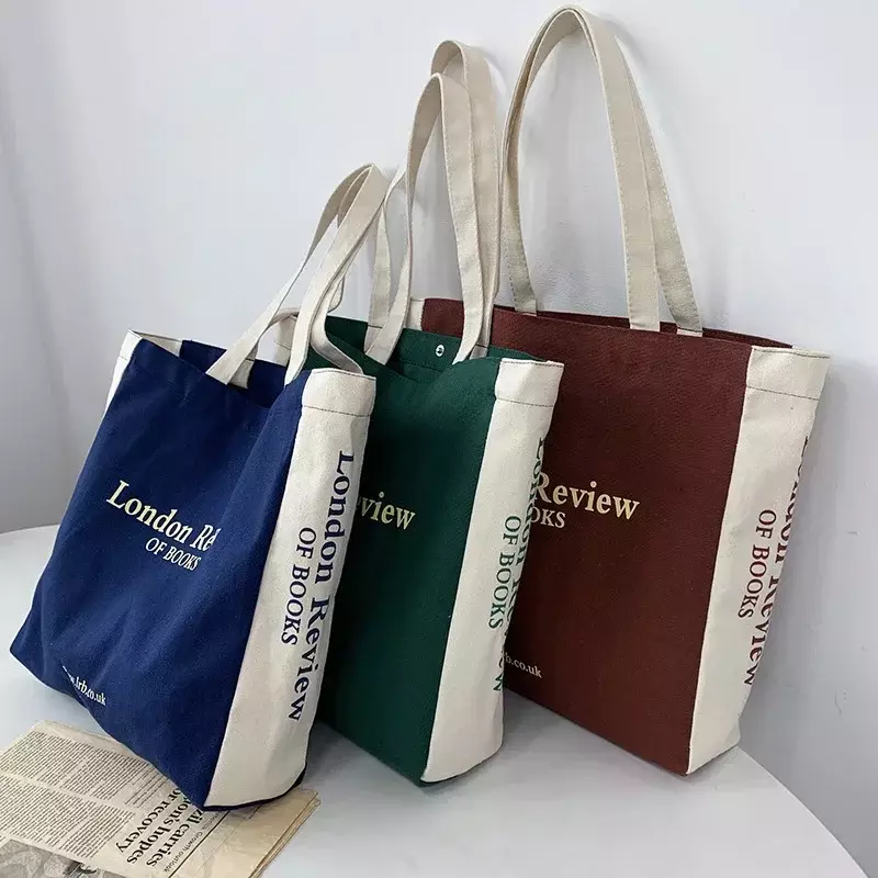 New Letter Large Capacity One Shoulder Canvas Tote Bag College Style Male and Female Students Commuting Handheld Book Bag