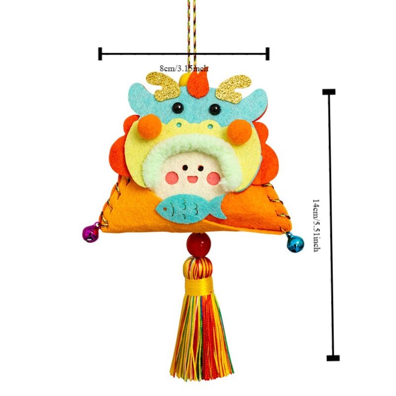 Bolsita de tela no tejida con borla, paquete de Material de jardín de infantes, dibujos animados del zodiaco chino, bote de dragón colgante, Festival