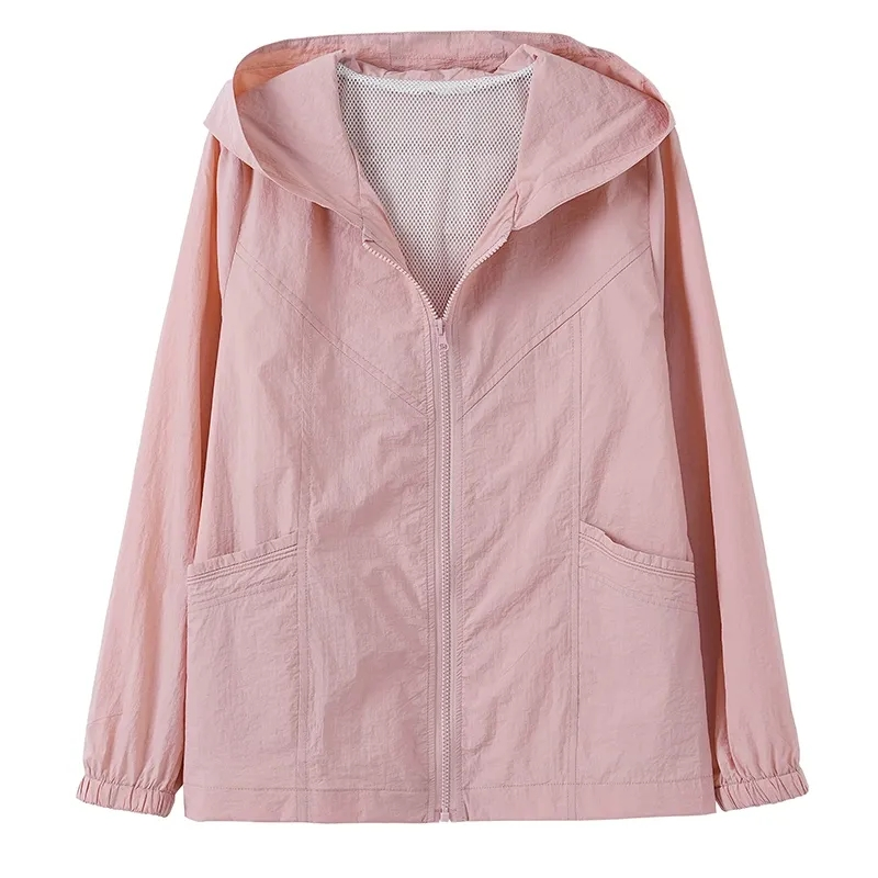 자외선 차단 통기성 셔츠 후드 바람막이 여성 재킷, 얇은 자외선 차단 코트, 2024 여름 신상