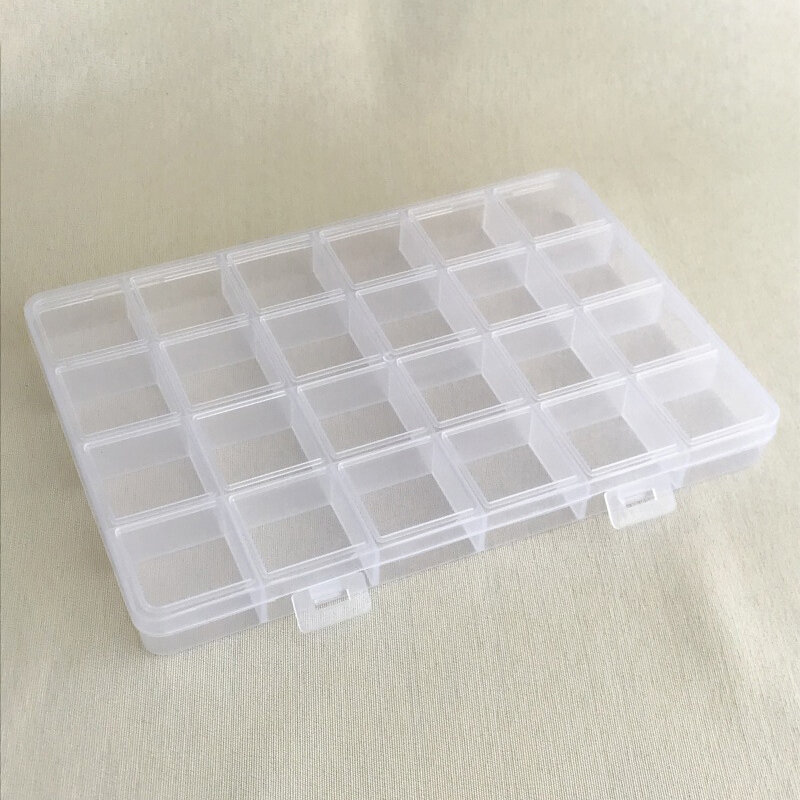 Kotak penyimpanan transparan plastik 24 kisi, wadah pengatur tampilan casing tempat sekrup manik-manik anting-anting perhiasan praktis