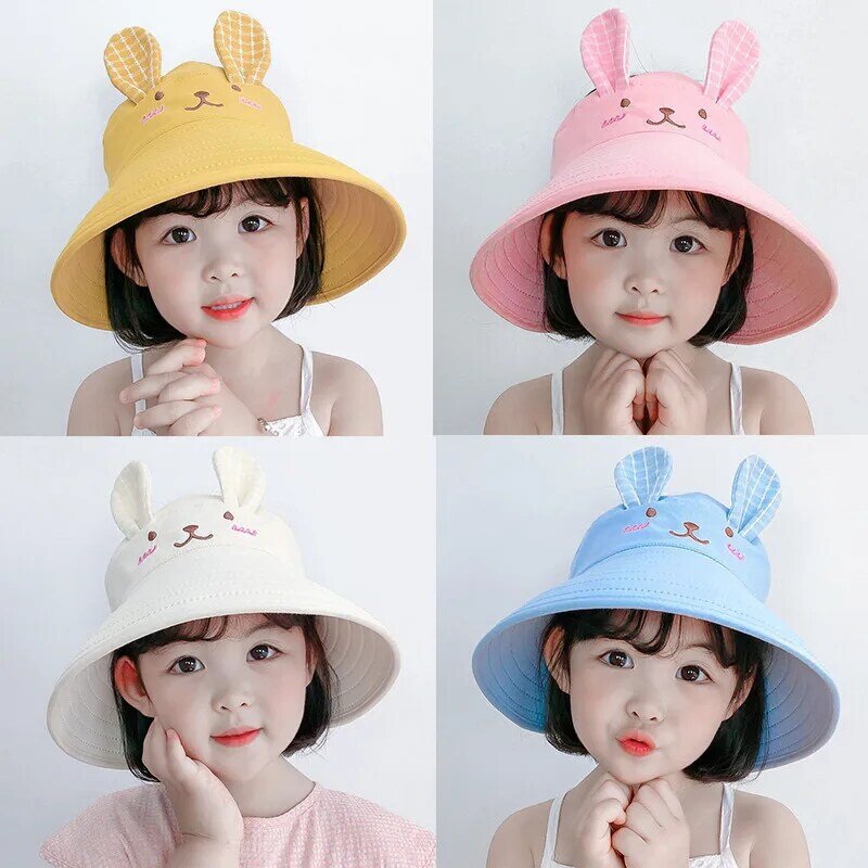 Sombrero de copa vacío para niños, sombrero de Sol de conejo, sombrero de Sol de ala grande para bebé, sombrero de pescador, lindo para niños y niñas de 1 a 8 años