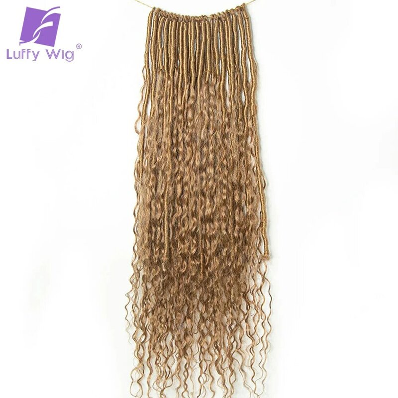 Crochet campuran Boho Locs dengan rambut manusia keriting pra-lingkaran Highlight kepang rambut ekstensi tanpa simpul rambut untuk mengepang luffywig