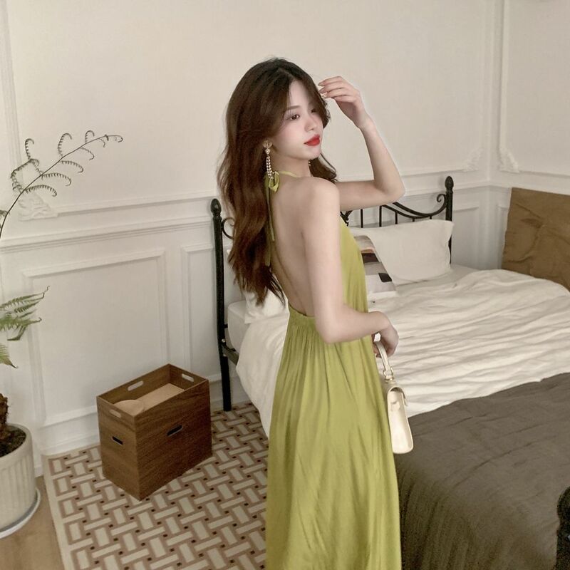 Spring/Summer Sexy Hanging Neck Open Back Dress Summer High End Fashion Design Small and Loose Slimming Long Dress