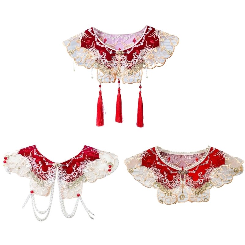 652F 刺繍花首輪女性のための韓服の首輪タッセル花ショール装飾雲建中国韓服の首輪