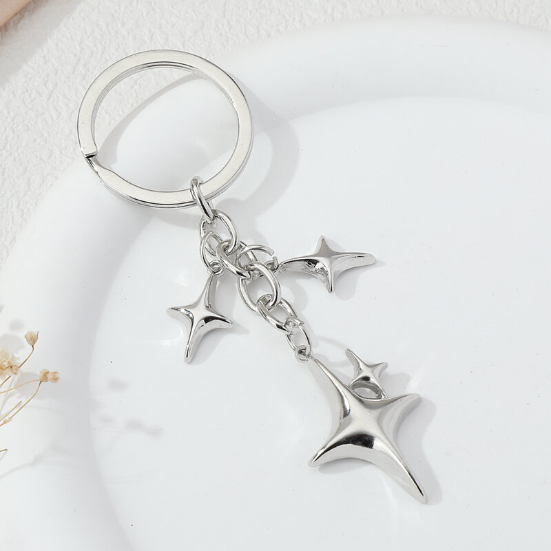 Y2K Chaveiros Estrela Lua Metal Chaveiro Anéis Para As Mulheres Homens Amizade Presente Bolsa Decoração Handmade Jóias
