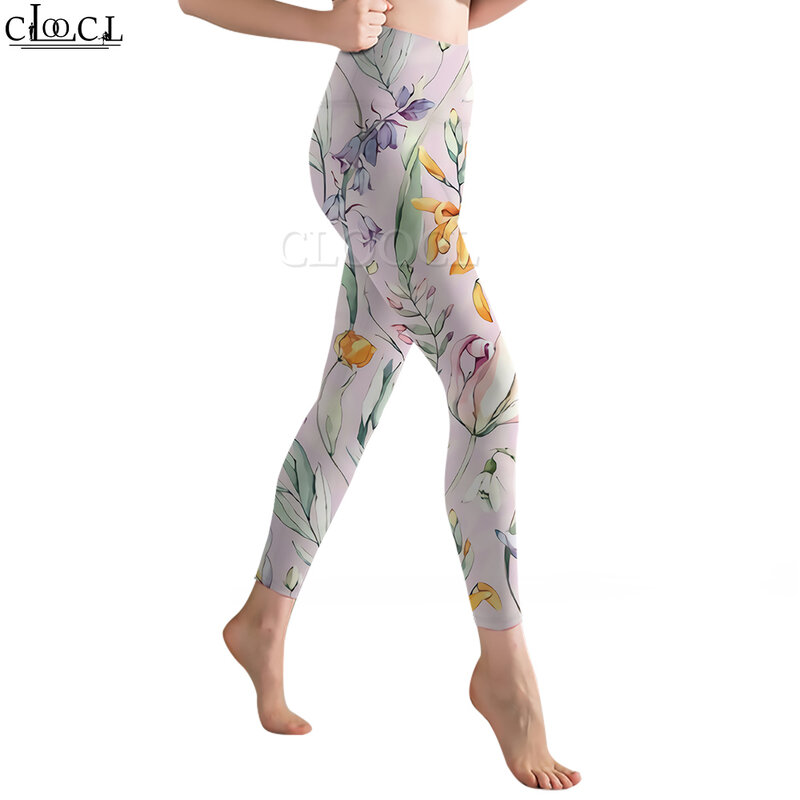 CLOOCL Legging Wanita Fashion Celana Panjang Gambar Cetak 3D Pola Bunga Indah Legging Ketat Pinggang Tinggi Celana Yoga Kebugaran Jogging
