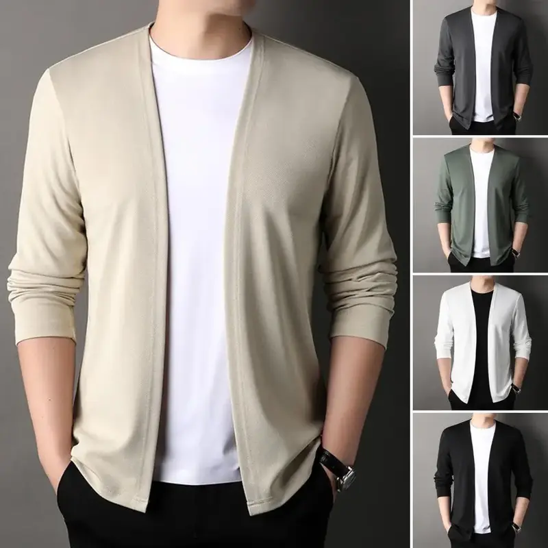 남성용 슬림핏 니트 카디건, 용수철 가을 캐주얼 남성 스웨터 코트 의류, 세련된 단색