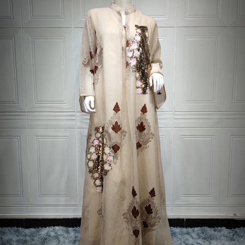 2023 мусульманское платье Abayat, женское платье из искусственного шелка с бусинами, вечернее платье с юбкой для Ближнего Востока, Европы и Америки.