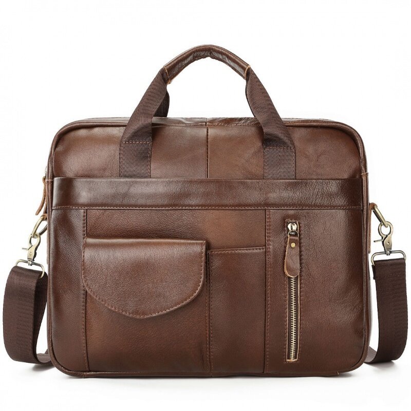 Business Men Cowhide Leather Briefcase Bag Genuine Leather Crossbody Bag Large Capacity Laptop Bag Office File Handbag