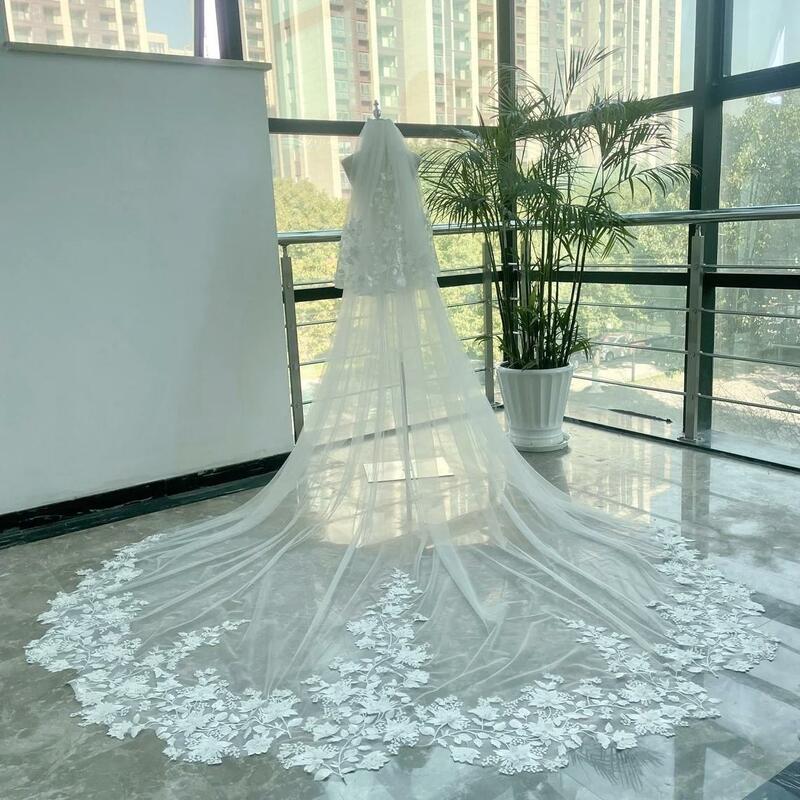 High Quality Vintage Wedding Veil 3M Long Special Cut Royal Bridal With Comb White Lace Appliques Veil Custom Made Accessories