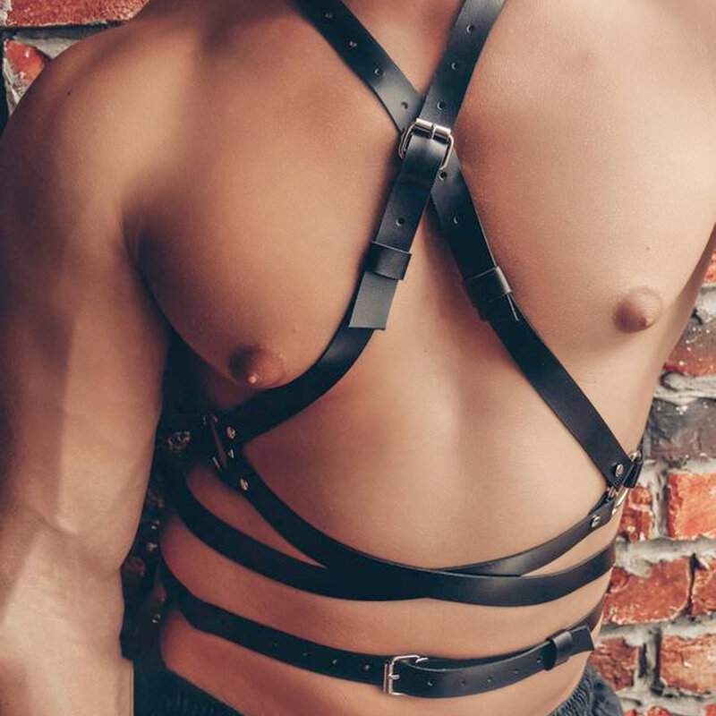 Harnas voor mannen BDSM Gay Pu lederen bezaaid decor harnas verstelbaar seks bondage harnas fetisj kleding erotisch kostuum borst h