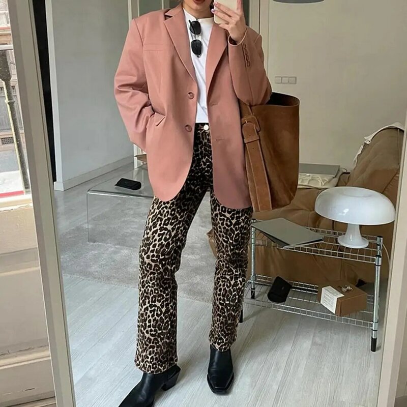 Pantalones de leopardo Vintage para mujer, pantalón largo ajustado con estampado de leopardo, traje informal, 2024