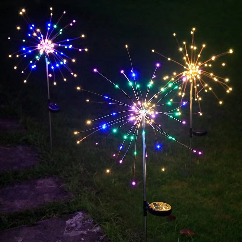 Luz LED Solar de fuegos artificiales para decoración de jardín, luces de hadas de Navidad, alambre de cobre, 1 piezas