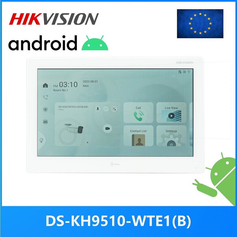 HIKVISION Monitor dalam ruangan 10 inci DS-KH9510-WTE1(B) versi internasional, 802.3af POE, app hi-connect, WiFi, interkom Video