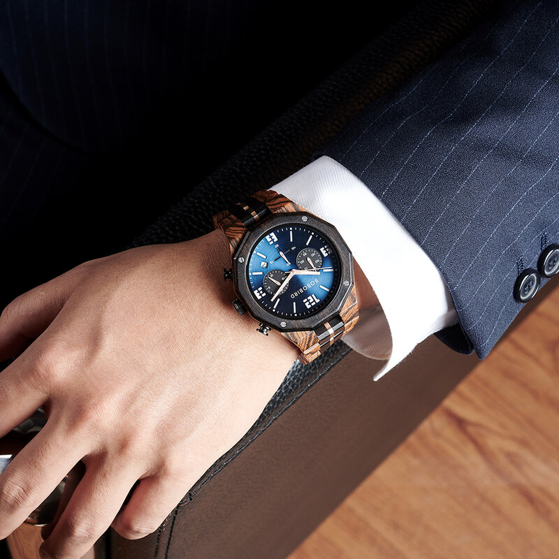 BOBO BIRD reloj analógico de madera para hombre, accesorio de pulsera de cuarzo resistente al agua con calendario, complemento masculino de marca de lujo perfecto para negocios, envío directo