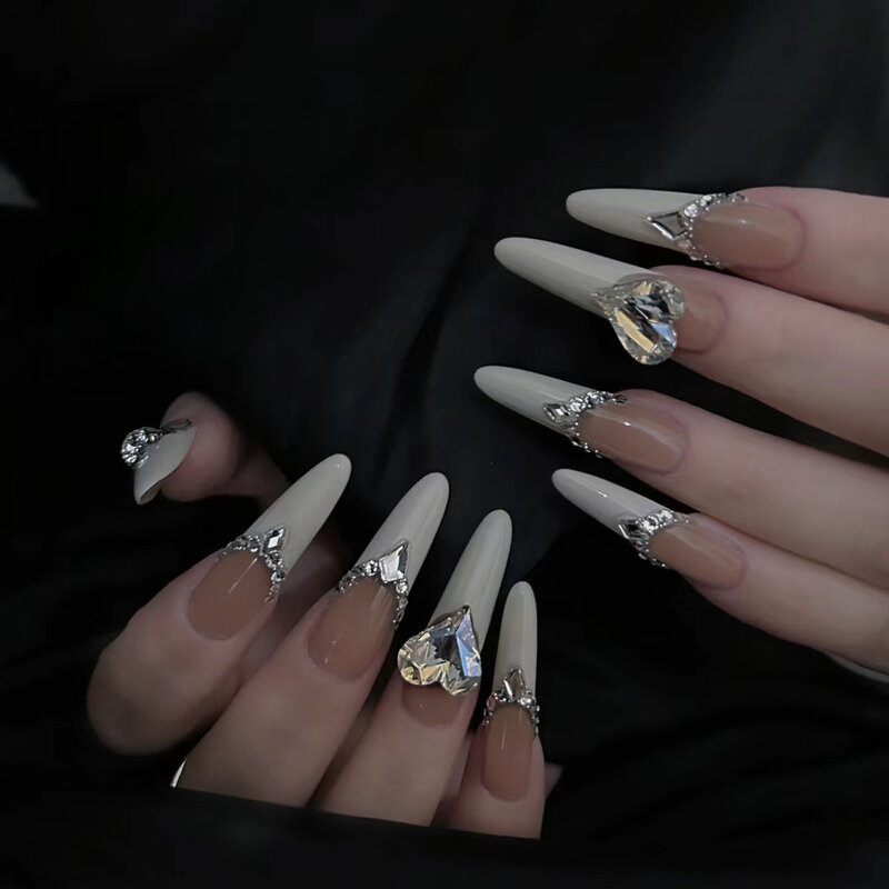 Французские белые накладные ногти с жемчугом, искусственные ногти для невесты и леди, накладные ногти с длинным гробным балетом, накладные ногти