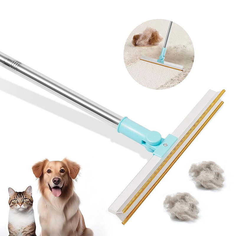 Removedor de pelo de mascotas, rastrillo de alfombra, mango largo ajustable, escoba de pelo de gato y perro, raspador de alfombra y cepillo reutilizable, removedor de pelusa de piel