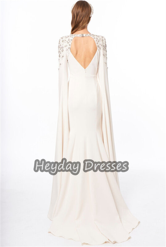 Heyday Crepe A-line O-neck Empire Beading Saudi Simple Prom Gown Arab Floor Length Formal Evening Party Dresses For Women 2023