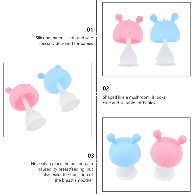 2 Pcs Silicone Mushroom Teether Baby Toy Molar Teething Pain Relief Silica Gel Supplies