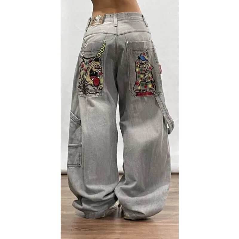 Deeptown-Jeans extragrandes vintage, streetwear Harajuku, calças jeans bordadas hip-hop, calças largas japonesas, gótico dos anos 2000, Y2K