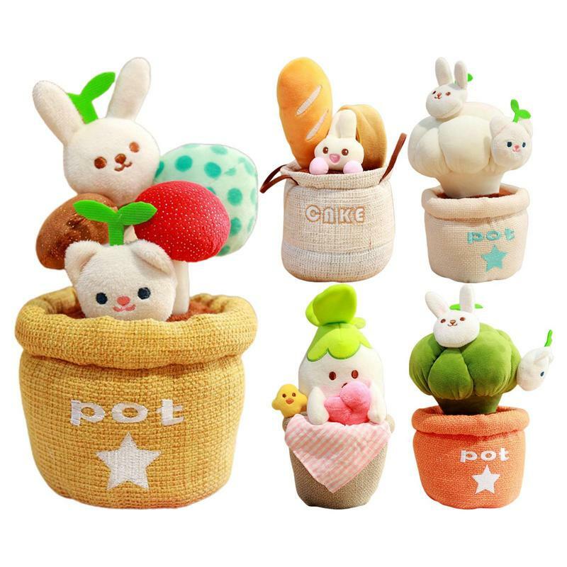 Cute Rabbit Succulent Pot Plush Toy Soft And Comfortable Stuffed Plush Plants Series Bookshelf Decor Doll Potted Flowers Toy