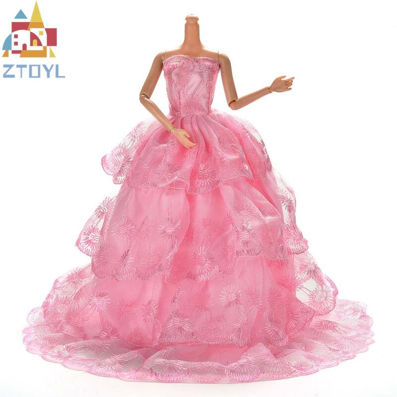Vestido de princesa de casamento artesanal, multicamadas, para boneca, vestido de boneca floral, roupas de boneca, acessório para bonecas, imperdível