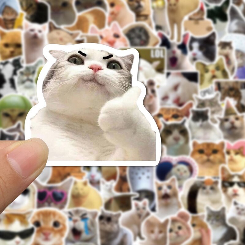 재미있는 귀여운 고양이 밈 동물 스티커, 카와이 데칼, 스크랩북 노트북 수하물 노트북 스케이트보드 스티커 장난감, 10 개, 50 개, 100 개