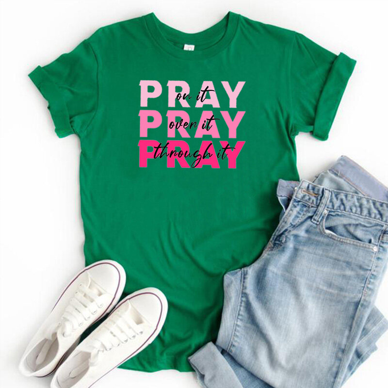 Pray on Shirt Power Vintage Clothes Prayer Tshirt Christian Shirts for Women Harajuku Religious Tshirt Aesthetic m