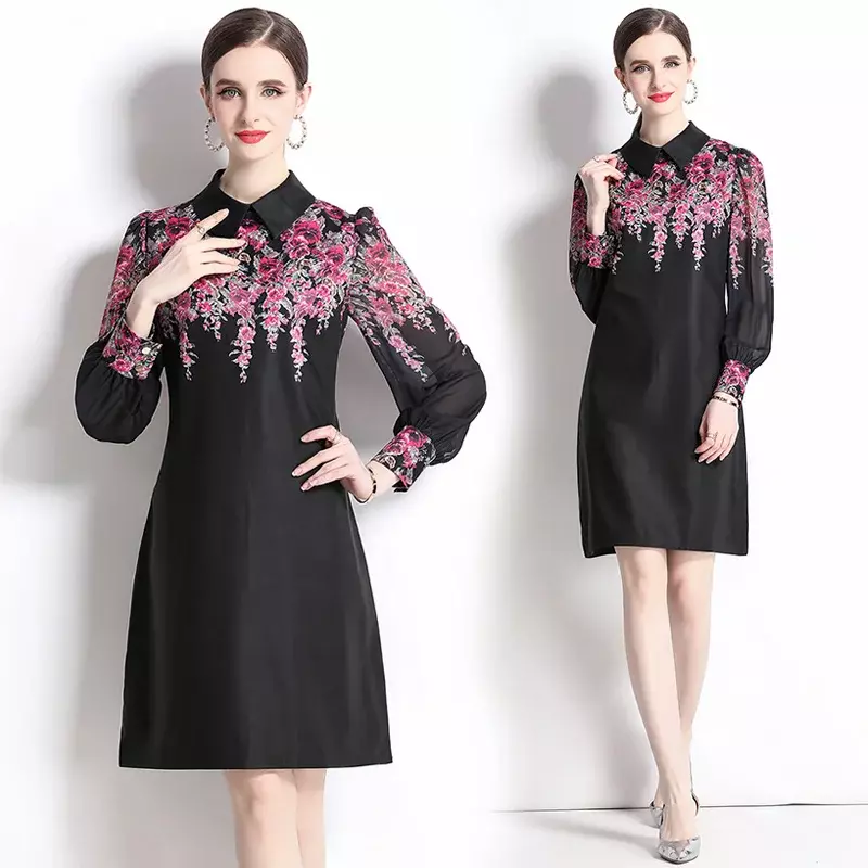 Luxury Celebrity Light Luxury Small Dress 2023 primavera/estate Fashion Fashion Fashion Polo Collar Print Slim Dress per le donne
