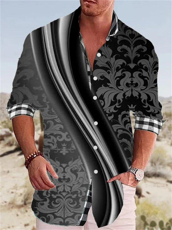 Camicia da uomo di moda linea modello ad alta definizione casual party trend camicia con risvolto in tessuto morbido e confortevole di alta qualità 2023