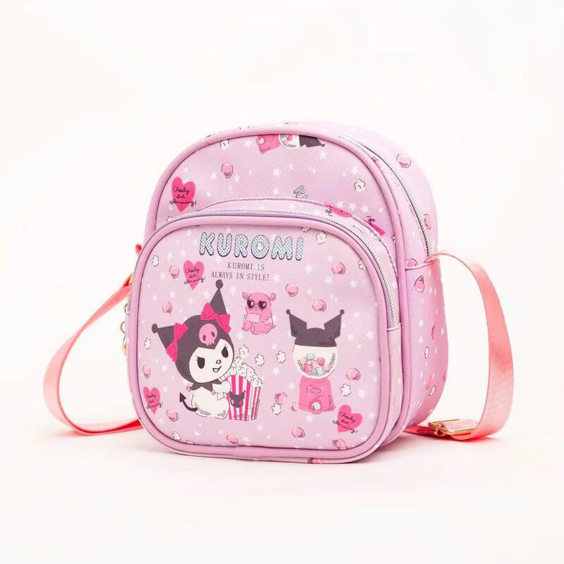 Bolsa de ombro Sanrio Kuromi Cartoon para crianças, couro PU, impermeável, mochilas portáteis para meninas, fofa minha melodia, Hello Kitty, Cinnamoroll
