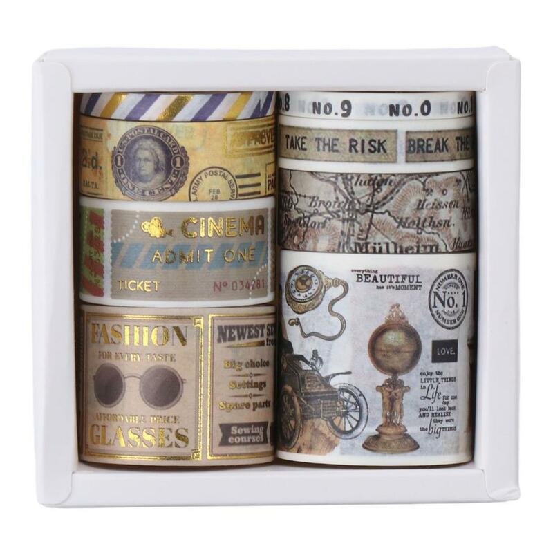 Juego de cintas Washi Vintage para envolver regalos, cintas adhesivas Washi de 9,1x8,8x4,3 cm con temática de viaje, arte Retro