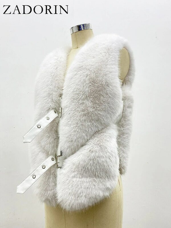 ZADORIN 2023 Winter Fluffy Faux Fox Fur Vest Women Cropped Tops Luxury Sleeveless Women Jackets Y2K Warm Faux Fur Coats Vests