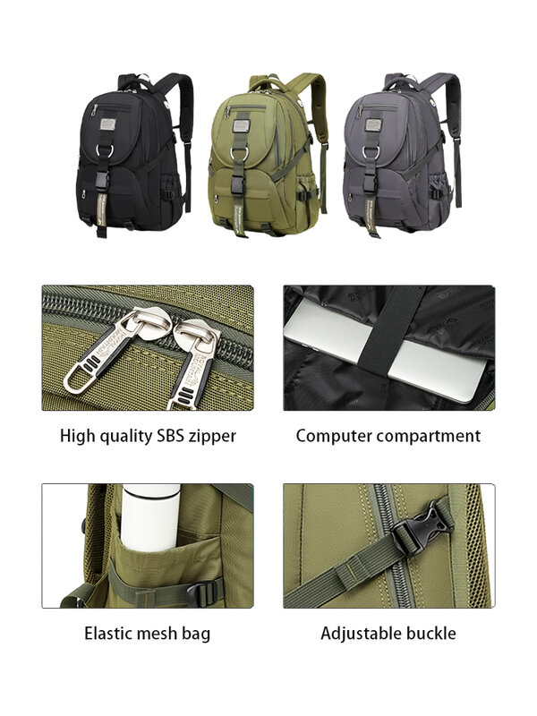 야외 등산 배낭 캠핑 여행 배낭, 레인 커버가 있는 남성용 어깨 전술 군사 가방, 방수 Dacron 가방