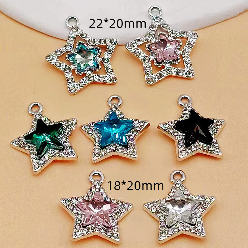 10Pcs Silver Plated Crystal Star Charm for Jewelry Making Bracelet Findings Necklace DIY Accessories