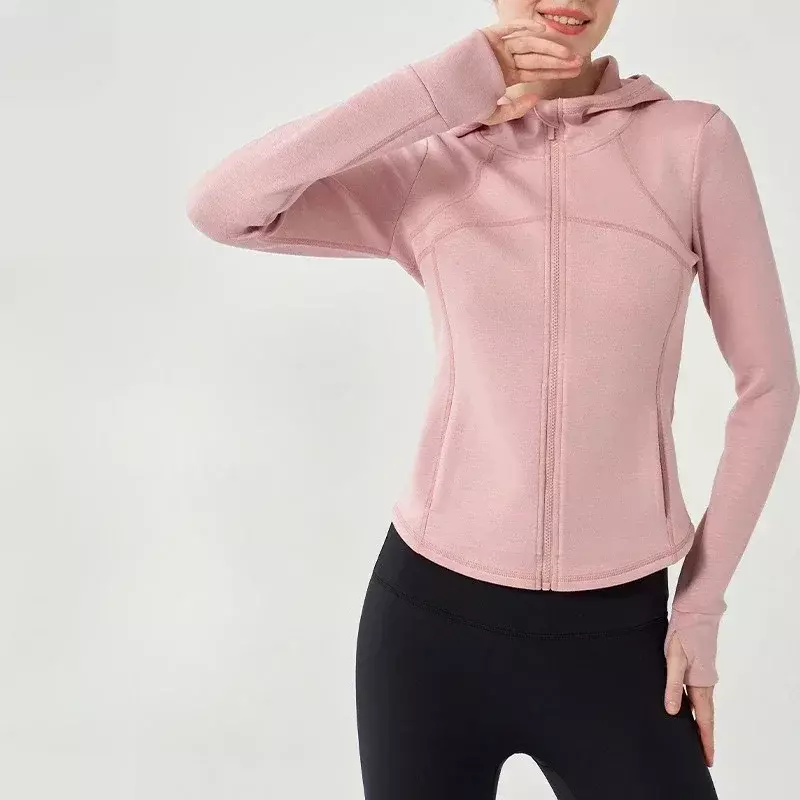 LO Soft Breathable Outdoor Sports Women's Coat Long Sleeve Hooded Zipper Yoga Coat Slim Fit Running Yoga Top