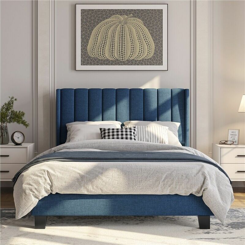 Rangka kasur tempat tidur lapis kain klasik dengan papan kepala sisi sayap penuh