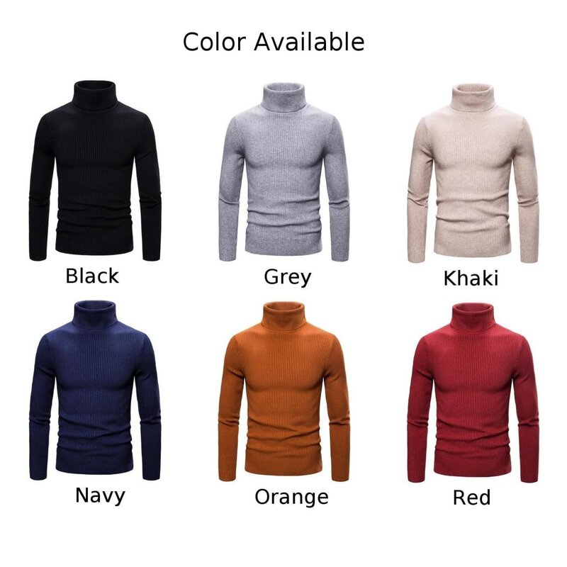 Suéter de gola alta masculino, blusa de malha, pulôver quente de inverno, cor sólida, alongamento leve, comprimento regular, estilo casual, M, 3XL