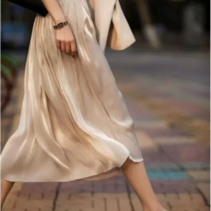 Designer Skirts Hot Casual Women Summer Elegant Chic Solid Skirt High Waist Gilding Luxury Fashion Long Skirts