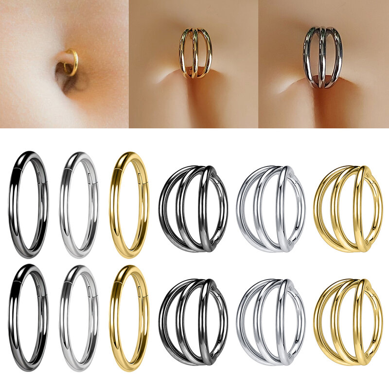 AOEDEJ-Anneau de nombril en acier inoxydable, design simple, piercing au nombril, anneaux de nombril, piercing corporel, document doré, 14G, 1PC