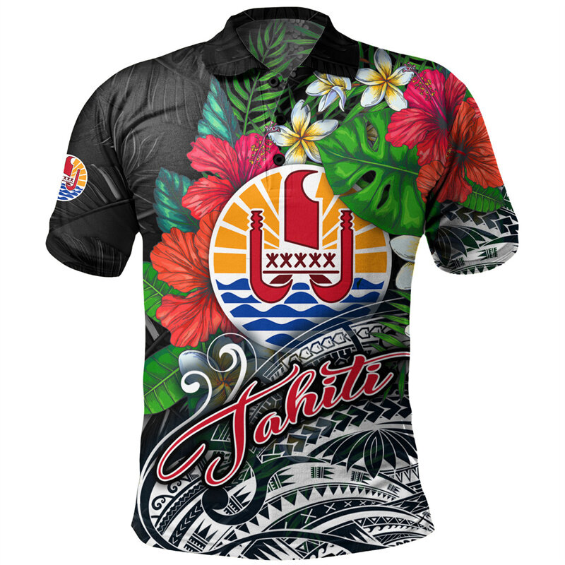 Polo con patrón de Tahiti Hawaiano para hombre, camiseta con botones polinesios impresos en 3D, camisetas de calle sueltas informales, Tops de verano