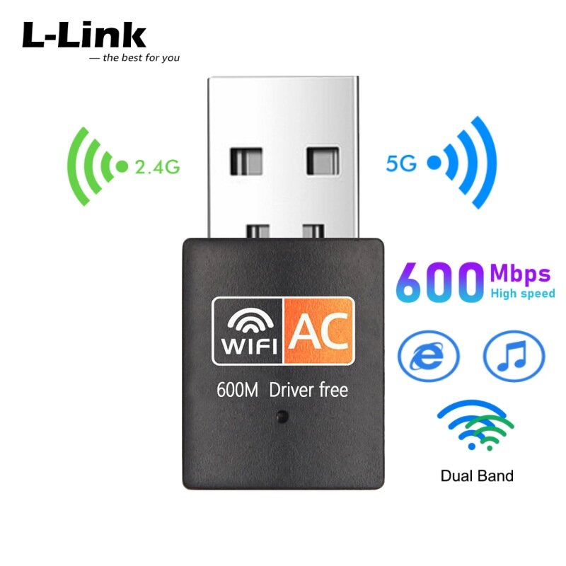 L-Link 600Mbps USB WiFi อะแดปเตอร์2.4GHz ความเร็วสูง Wifi Dongle การ์ดเครือข่ายไร้สาย USB เครื่องขยายเสียงสำหรับ PC Windows,macOS,Linux6