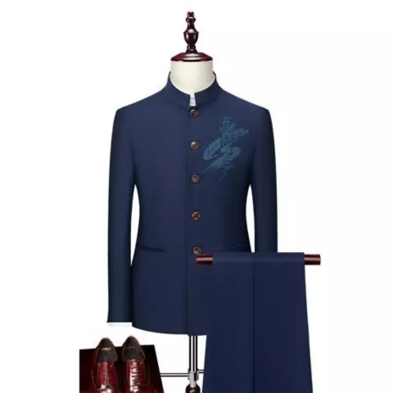 O506chinesischer Stil schlanker Bräutigam Hochzeits anzug roter Tunika Anzug