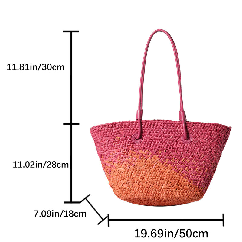 Bohemian tas jerami untuk wanita, tas bahu kapasitas besar, tas tangan tenun buatan tangan, tas belanja perjalanan pantai desainer baru 2024