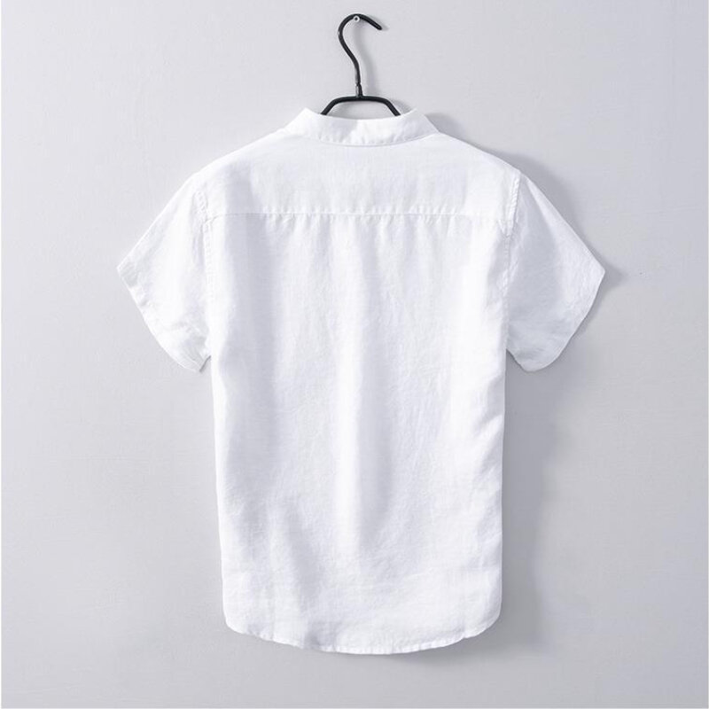 Camicia Casual allentata da uomo traspirante e traspirante al 100% in lino, camicia bianca da pendolare quotidiana Casual da lavoro.
